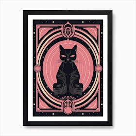 The Chariot Tarot Card, Black Cat In Pink 1 Art Print