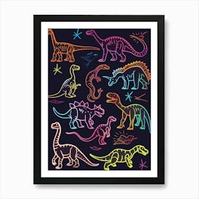 Dinosaur Neon Pattern Art Print