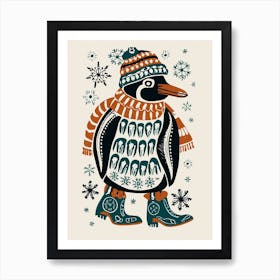 Penguin In Winter Boots Art Print