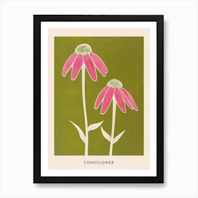 Pink & Green Coneflower 1 Flower Poster Art Print