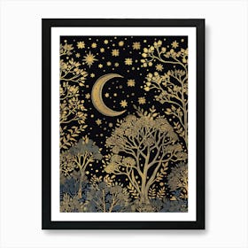 William Morris Painting Moon Stars Tree Night Art Print