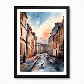 Painting Of Edinburgh Scotland With A Cat In The Style Of Watercolour 3 Art Print