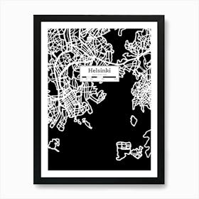 Helsinki City Map, Finland — Hand-drawn map, vector black map Art Print