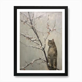 Vintage Winter Animal Painting Bobcat 2 Art Print