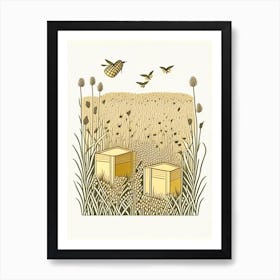 Bee Boxes In A Field 3 Vintage Art Print