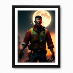 Zombie Soldier In Front Of The Moon Art Print