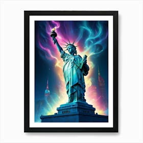 Statue Of Liberty Neon Art 1 Art Print