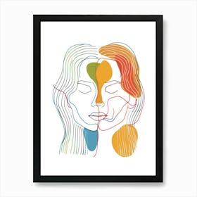 Abstract Women Faces In Line 10 Art Print