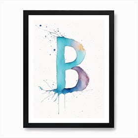 B, Letter, Alphabet Minimalist Watercolour 4 Art Print