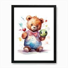 Bowling Teddy Bear Painting Watercolour 2 Art Print