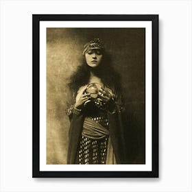 The Crystal Ball - Remastered Vintage Art Deco Old Photograph - 1920-30s Gazing at Crystal Ball with Crown, Gypsy Witch Bohemian Fortune Teller Pyschic Goddess Art Print