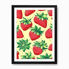 Strawberry Repeat Pattern, Fruit, Vintage Sketch 1 Art Print