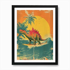Vintage Stegosaurus Dinosaur On A Surf Board 1 Art Print