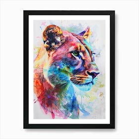 Mountain Lion Colourful Watercolour 3 Art Print