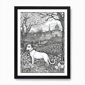 Drawing Of A Dog In Brooklyn Botanic Garden, Usa In The Style Of Black And White Colouring Pages Line Art 03 Art Print