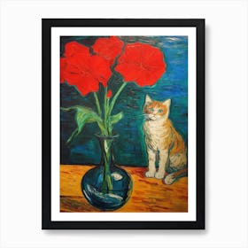 Still Life Of Hydrangea With A Cat 1 Art Print
