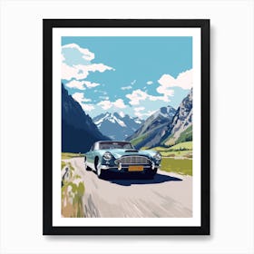 A Aston Martin Db5 In The Route Des Grandes Alpes Illustration 3 Art Print