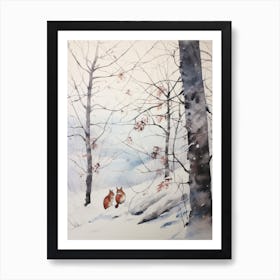 Winter Watercolour Red Squirrel 1 Art Print