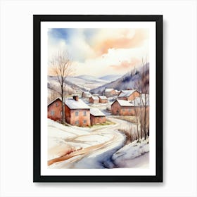 Watercolor Winter Village 1 Affiche