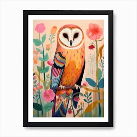 Pink Scandi Barn Owl 1 Art Print