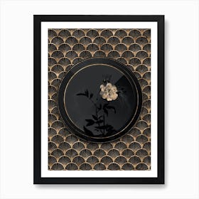 Shadowy Vintage White Rose of York Botanical in Black and Gold n.0046 Art Print