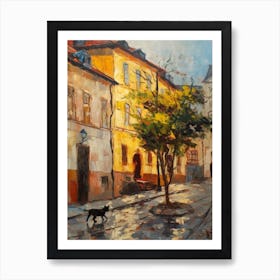 Painting Of A Street In Vienna With A Cat 2 Impressionism Art Print