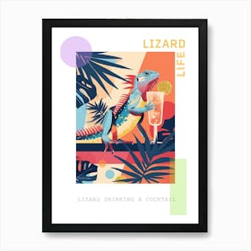 Lizard Drinking A Cocktail Modern Abstract Illustration 5 Poster Art Print