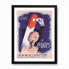 Fêtes De Paris, France Festival, Man and Woman, Art Deco Vintage Poster Art Print