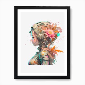 Flower-covered cyborg Art Print