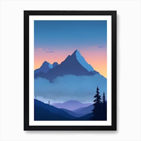 Misty Mountains Vertical Composition In Blue Tone 1 Art Print