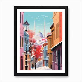 Vintage Winter Travel Illustration Istanbul Turkey 2 Art Print