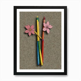 Pencils And Flowers 1 Art Print