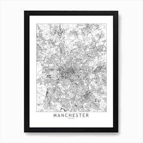 Manchester White Map Art Print