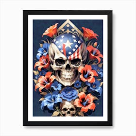 American Flag Floral Face Evil Death Skull (2) Art Print