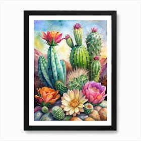 Hand Painted Cactus Artwork Succulent Botanical Art In A Touch of the Desert Art Print