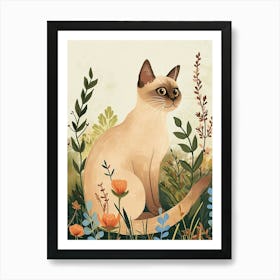 Japanese Bobtail Cat Storybook Illustration 2 Art Print