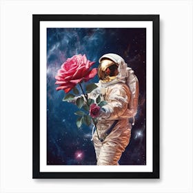 Astronaut With A Bouquet Of Flowers 10 Art Print