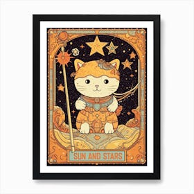 Sun And Stars Cute Cat Tarot Card Art Print