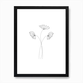 Dandelion, Botanical, Nature, Outline, Line Art, Nature, Wall Print Art Print