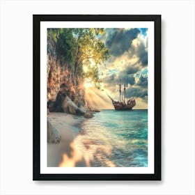 Pirate Ship On The Beach Art Print