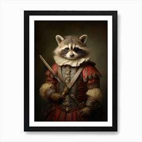 Vintage Portrait Of A Honduran Raccoon Dressed As A Knight 2 Art Print