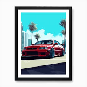 A Mitsubishi Lancer Evolution In French Riviera Car Illustration 3 Art Print