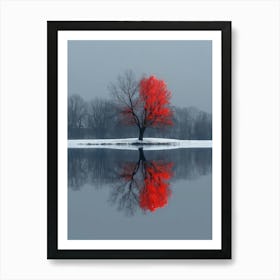 Red Tree In The Snow 3 Art Print