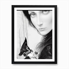 Black and White fairy tail portrait woman Art Print