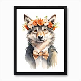 Baby Wolf Flower Crown Bowties Woodland Animal Nursery Decor (16) Art Print