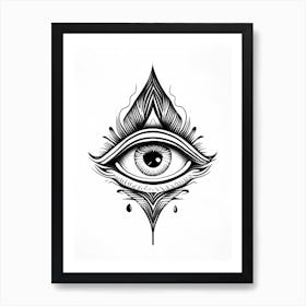 Intuition, Symbol, Third Eye Simple Black & White Illustration 6 Art Print