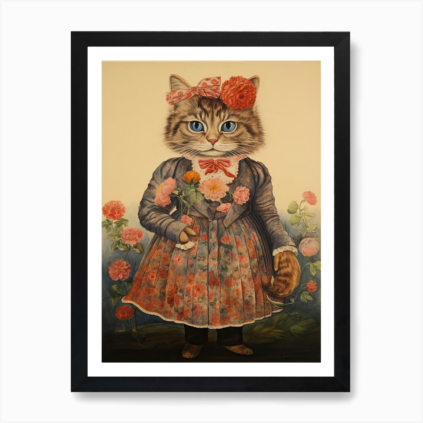 Louis Wain cat art print, I fell in love with a lovely kitten & that  kitten was myself, Kitsch cat painting, Vintage cute animals wall art