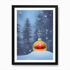 Christmas Ball In The Snow Art Print