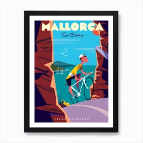 Mallorca Sa Calobra Cycling Poster Brown & Blue Art Print