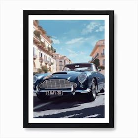 A Aston Martin Db5 In French Riviera Car Illustration 2 Art Print